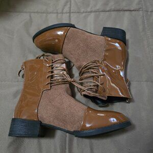 Unbranded Brown Patent Leather Suede Ankle Boots